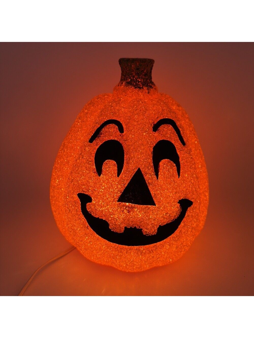 Halloween Light Up Pumpkin Jack O Lantern Melted Rubber Plastic Popcorn Vintage